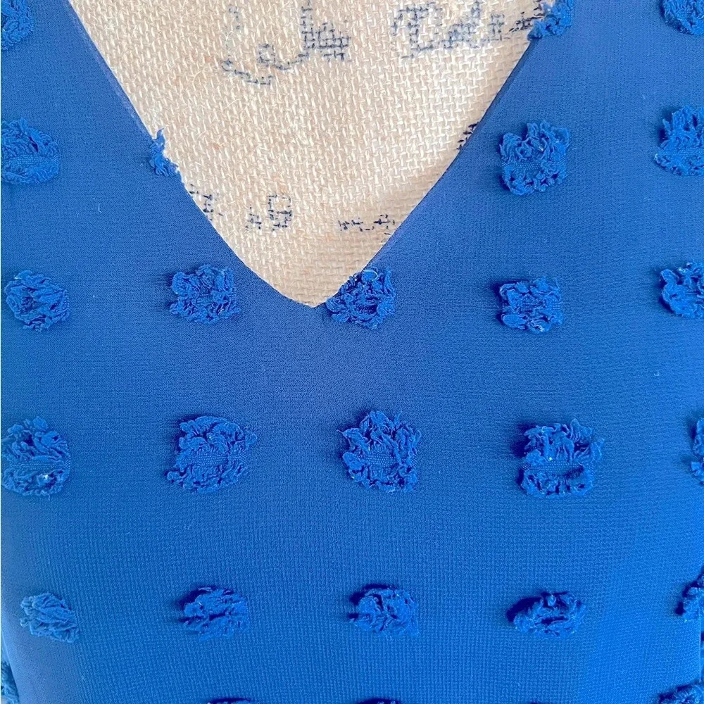 Navy Blue Textured Polka Dot Fully Lines Dress M - Picture 8 of 9